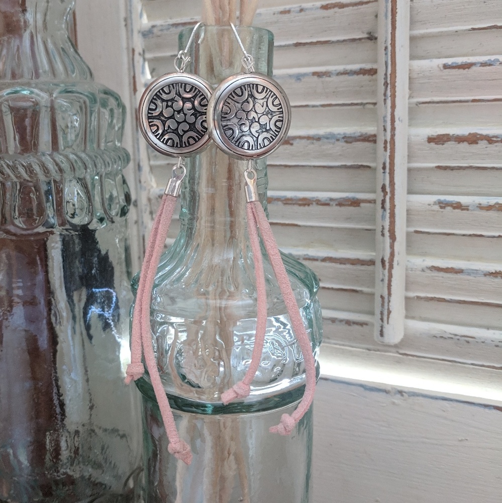 Pink leather earrings